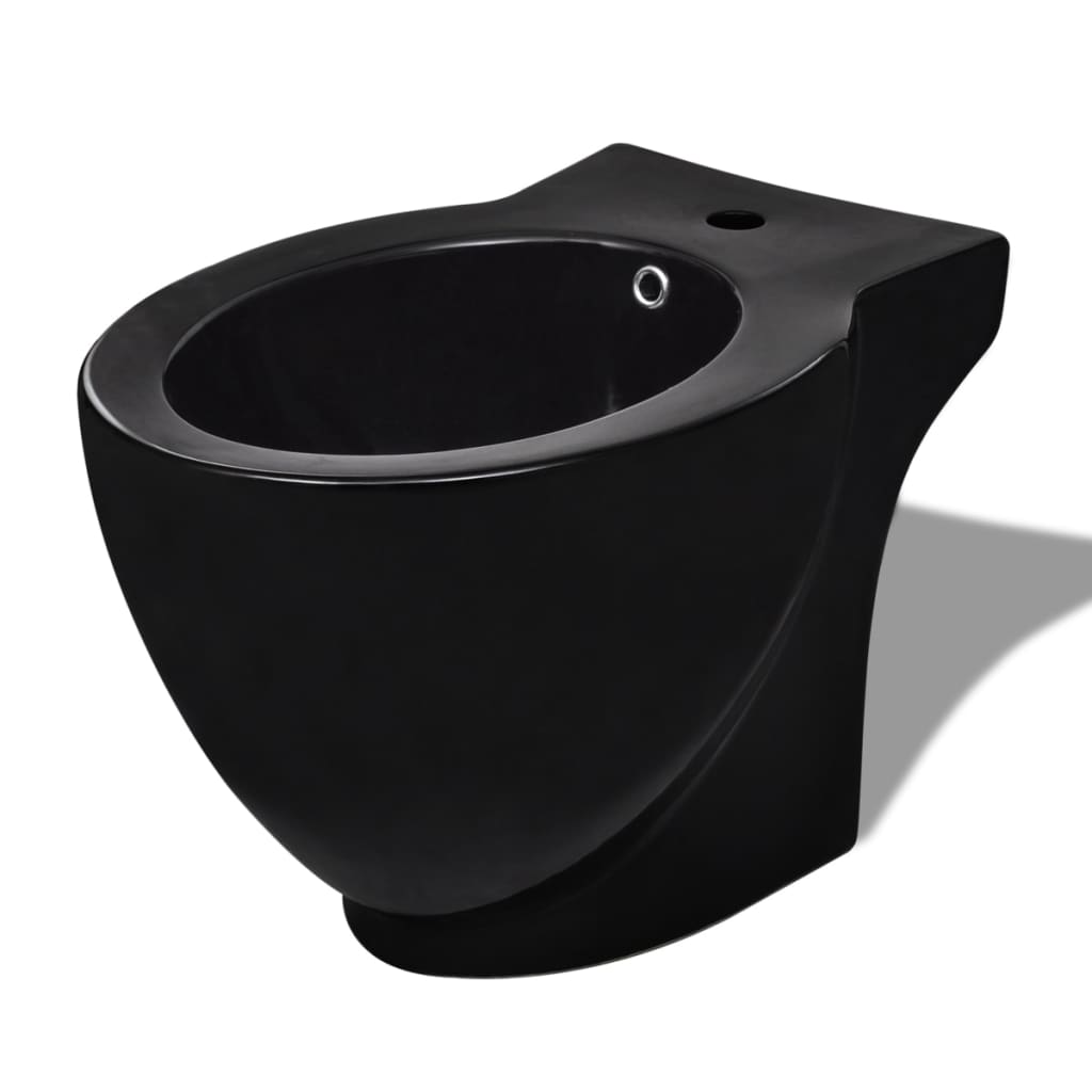 Stand Toilet & Bidet Set Black Ceramic