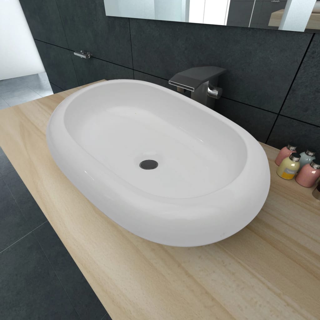 Luxury Ceramic Basin Oval-shaped Sink White 63 x 42 cm - Bend