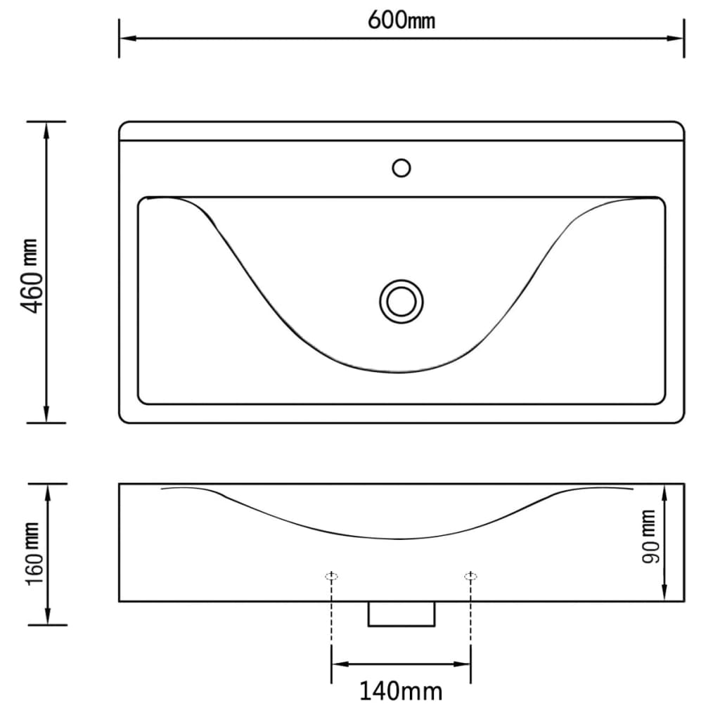 Rectangular Ceramic Basin Sink White with Faucet Hole 60x46 cm