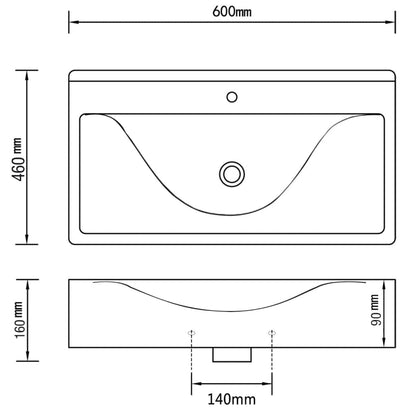 Rectangular Ceramic Basin Black with Faucet Hole 60x46 cm - Bend