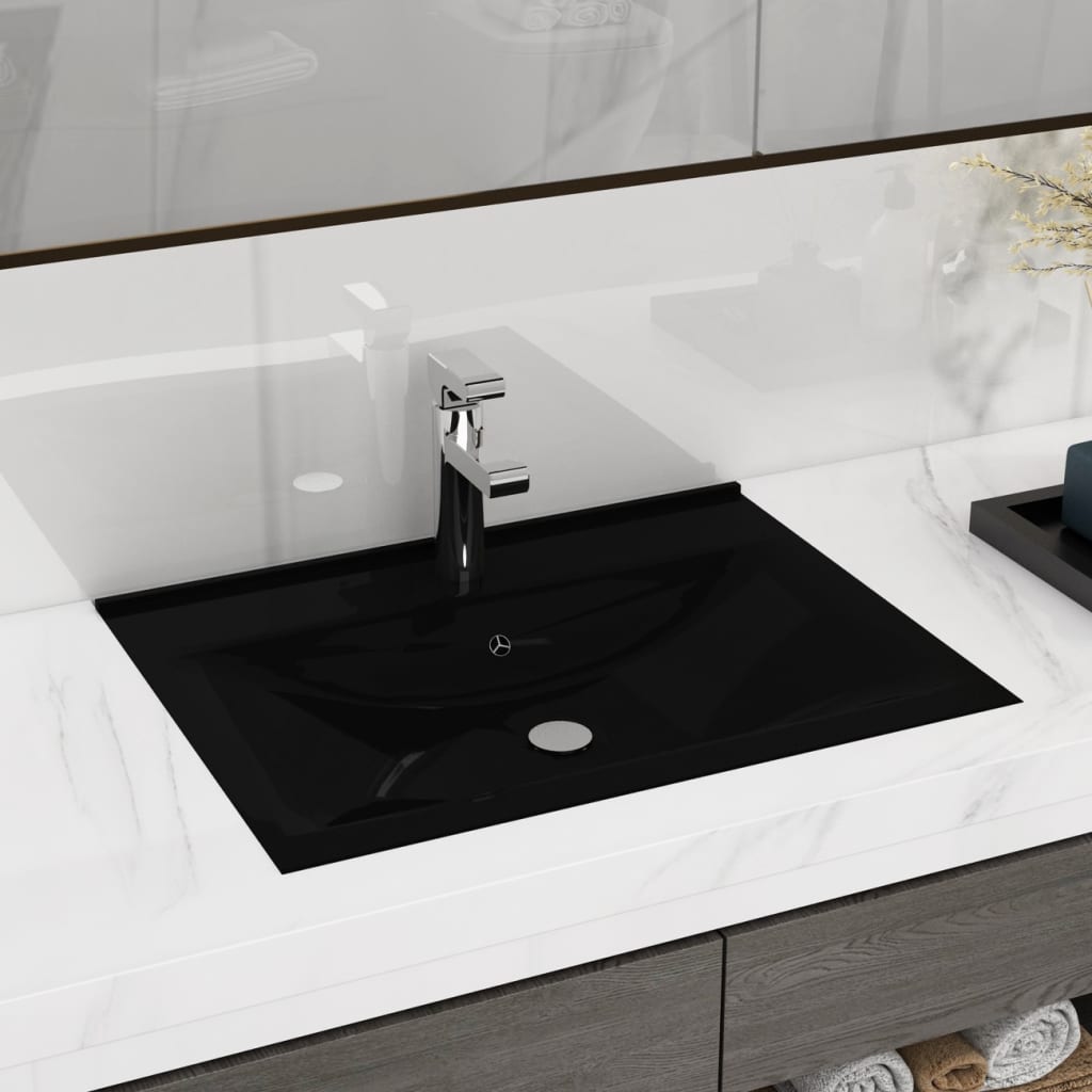 Rectangular Ceramic Basin Black with Faucet Hole 60x46 cm - Bend