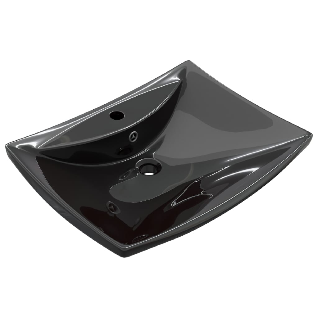 Black Luxury Ceramic Basin Rectangular with Overflow & Faucet Hole - Bend