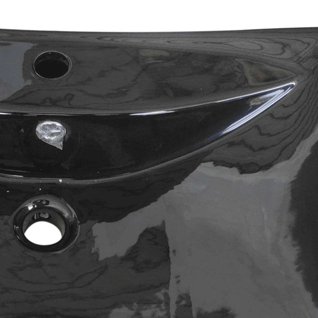 Black Luxury Ceramic Basin Rectangular with Overflow & Faucet Hole - Bend