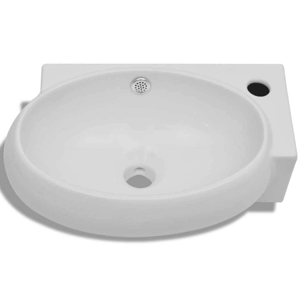 Ceramic Sink Basin Faucet & Overflow Hole Bathroom White - Bend