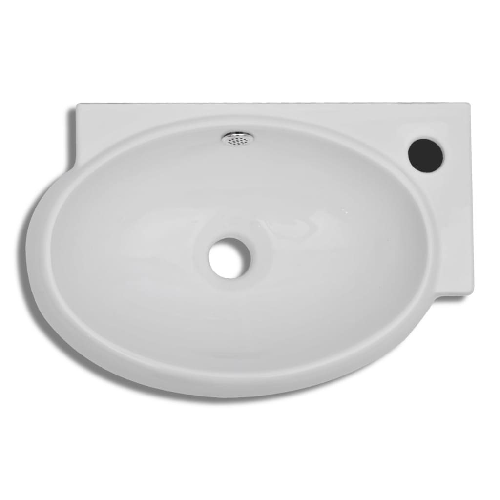 Ceramic Sink Basin Faucet & Overflow Hole Bathroom White - Bend