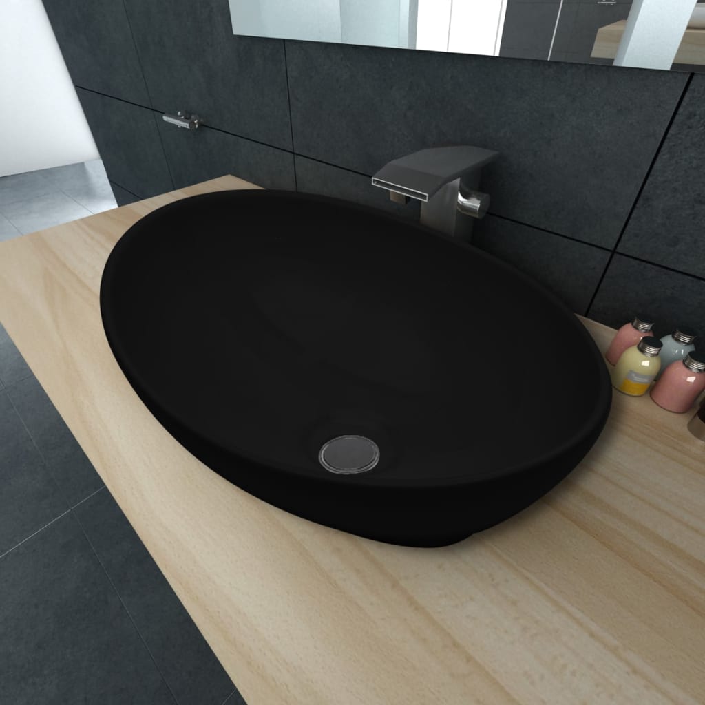 Luxury Ceramic Basin Oval-shaped Sink Black 40 x 33 cm - Bend