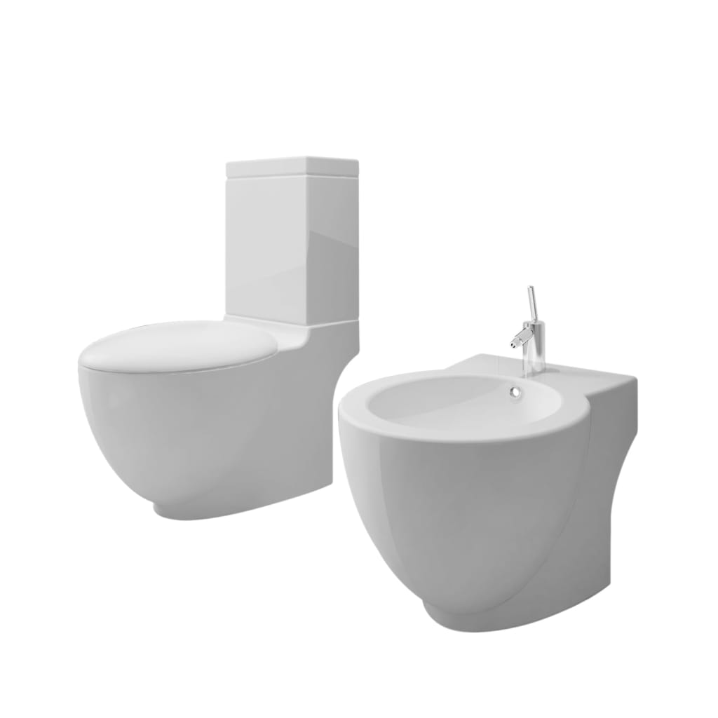 White Ceramic Toilet & Bidet Set - Bend