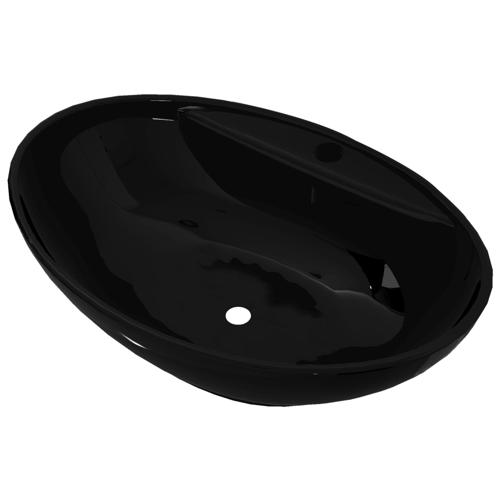 Ceramic Bathroom Sink Basin Faucet/Overflow Hole Black Oval - Bend