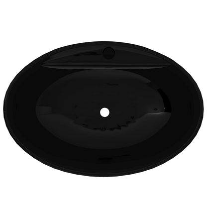 Ceramic Bathroom Sink Basin Faucet/Overflow Hole Black Oval - Bend