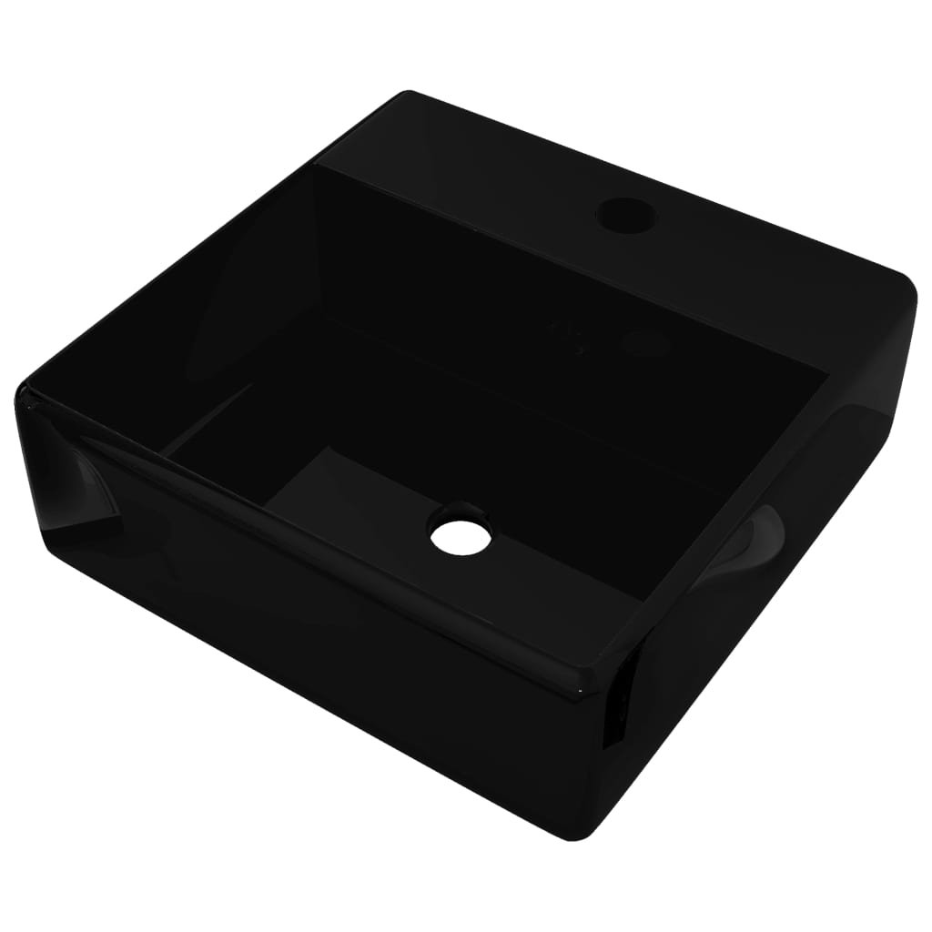 Ceramic Bathroom Sink Basin Faucet /Overflow Hole Black Square - Bend