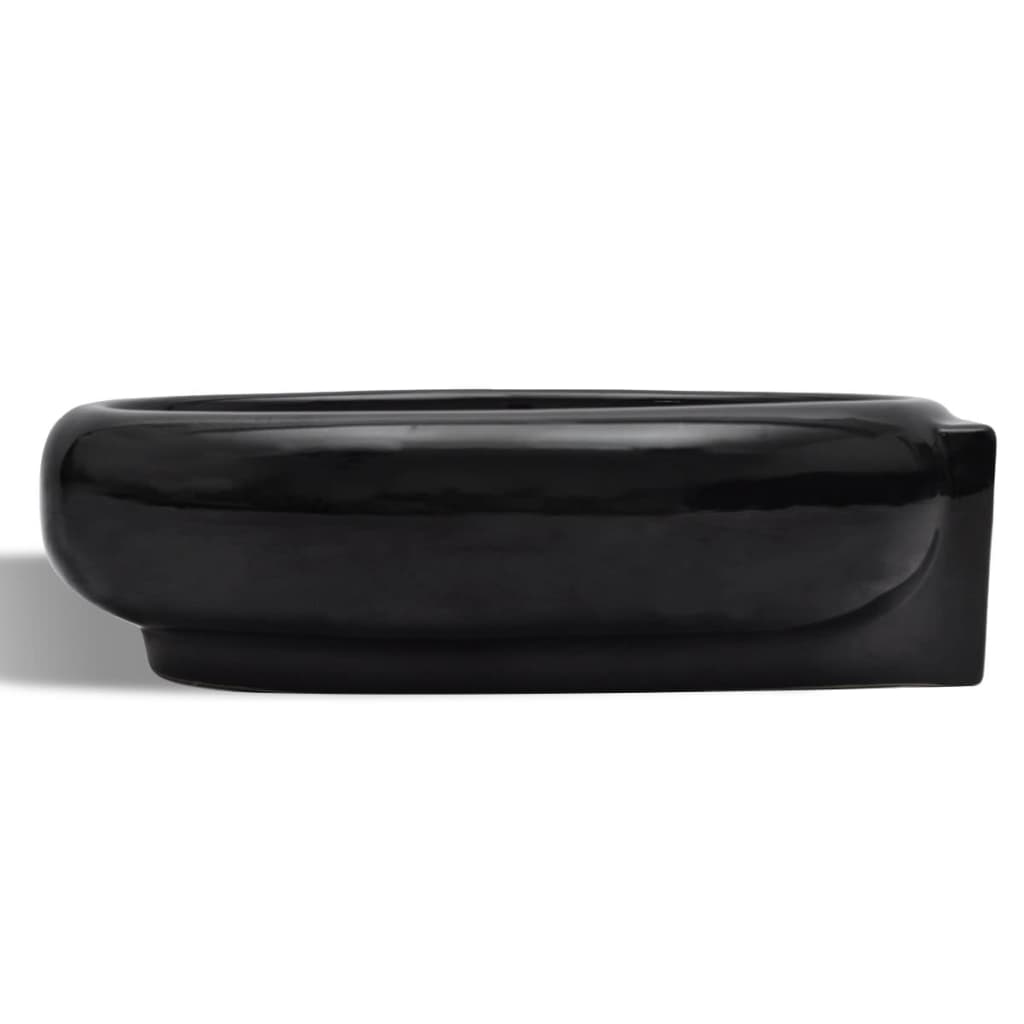 Ceramic Bathroom Sink Basin Faucet/Overflow Hole Black Round - Bend