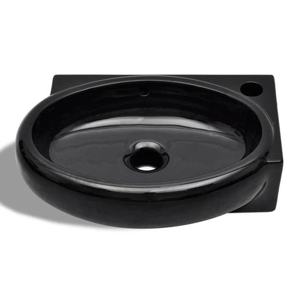 Ceramic Bathroom Sink Basin Faucet/Overflow Hole Black Round - Bend