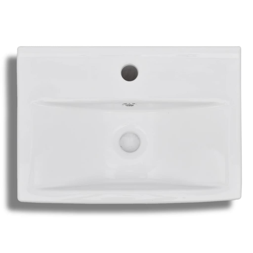 Ceramic Bathroom Sink Basin Faucet/Overflow Hole White Rectangular - Bend