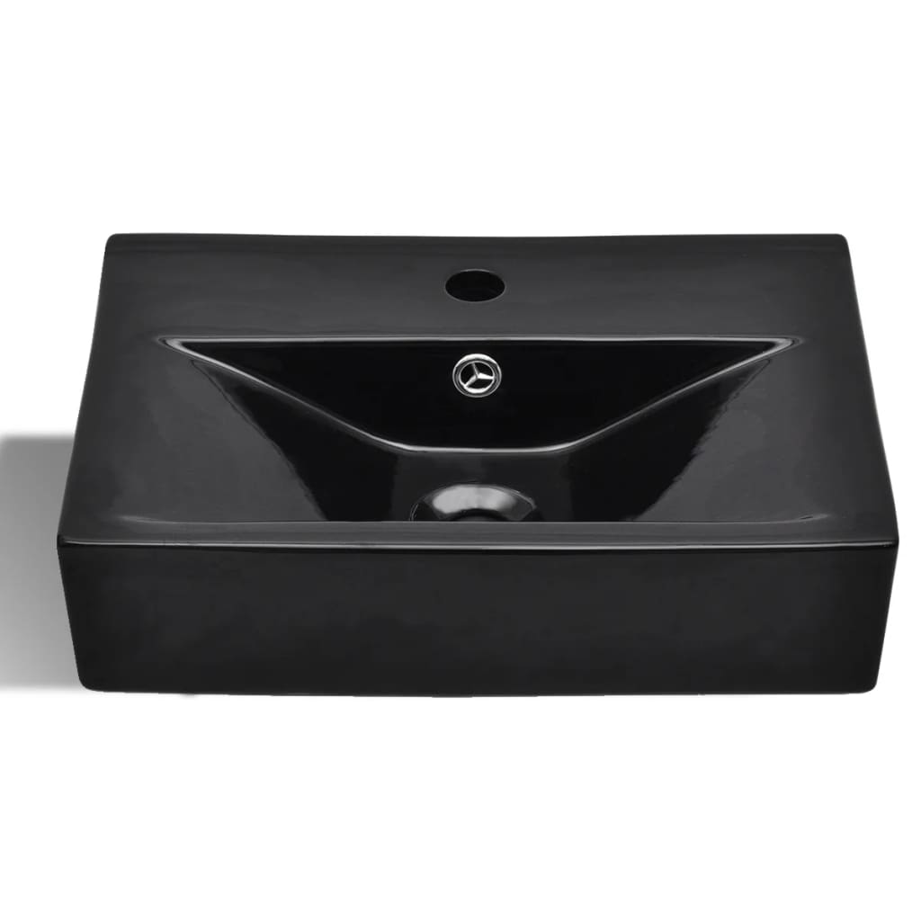 Ceramic Bathroom Sink Basin Faucet/Overflow Hole Black Rectangular - Bend