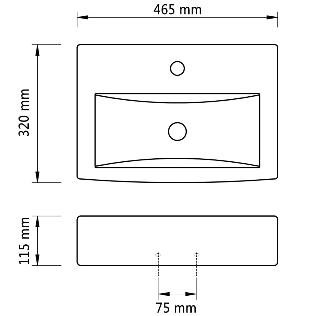 Ceramic Bathroom Sink Basin Faucet/Overflow Hole Black Rectangular - Bend