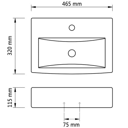 Ceramic Bathroom Sink Basin Faucet/Overflow Hole Black Rectangular - Bend