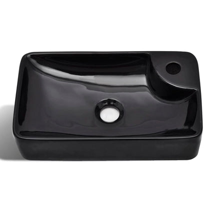 Ceramic Bathroom Sink Basin with Faucet Hole Black