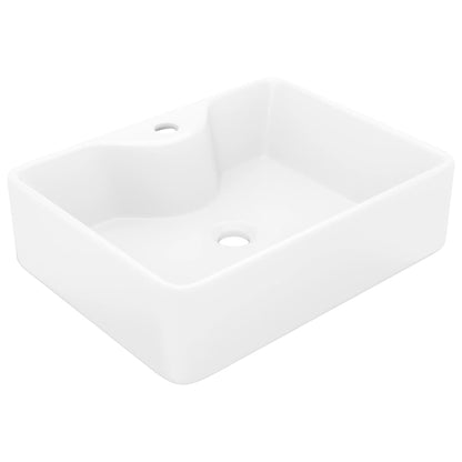 Ceramic Bathroom Sink Basin with Faucet Hole White Square