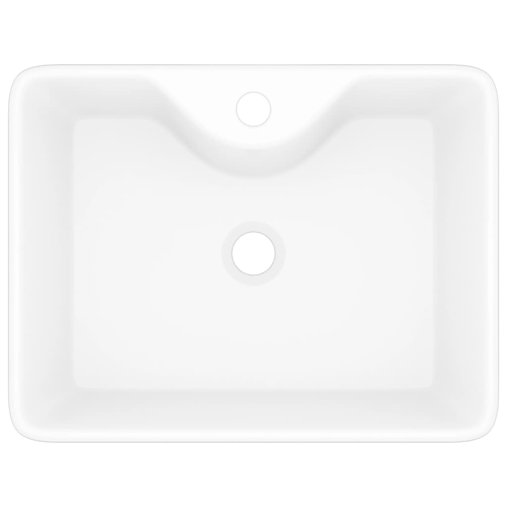 Ceramic Bathroom Sink Basin with Faucet Hole White Square