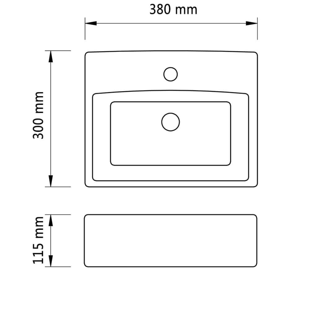 Ceramic Bathroom Sink Basin with Faucet Hole White Square