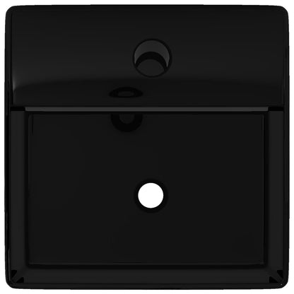 Ceramic Bathroom Sink Basin with Faucet Hole Black Square