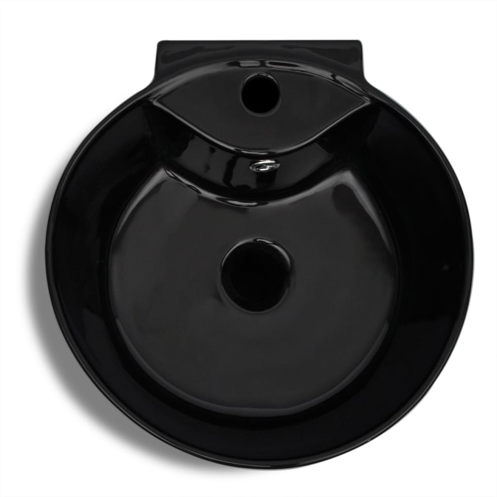 Ceramic Stand Bathroom Sink Basin Faucet/Overflow Hole Black Round