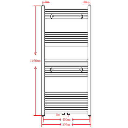 Grey Bathroom Central Heating Towel Rail Radiator Curve 500x1160mm - Bend