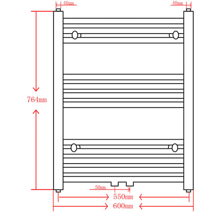 Bathroom Heating Towel Rail Radiator Straight 600x764 mm Black