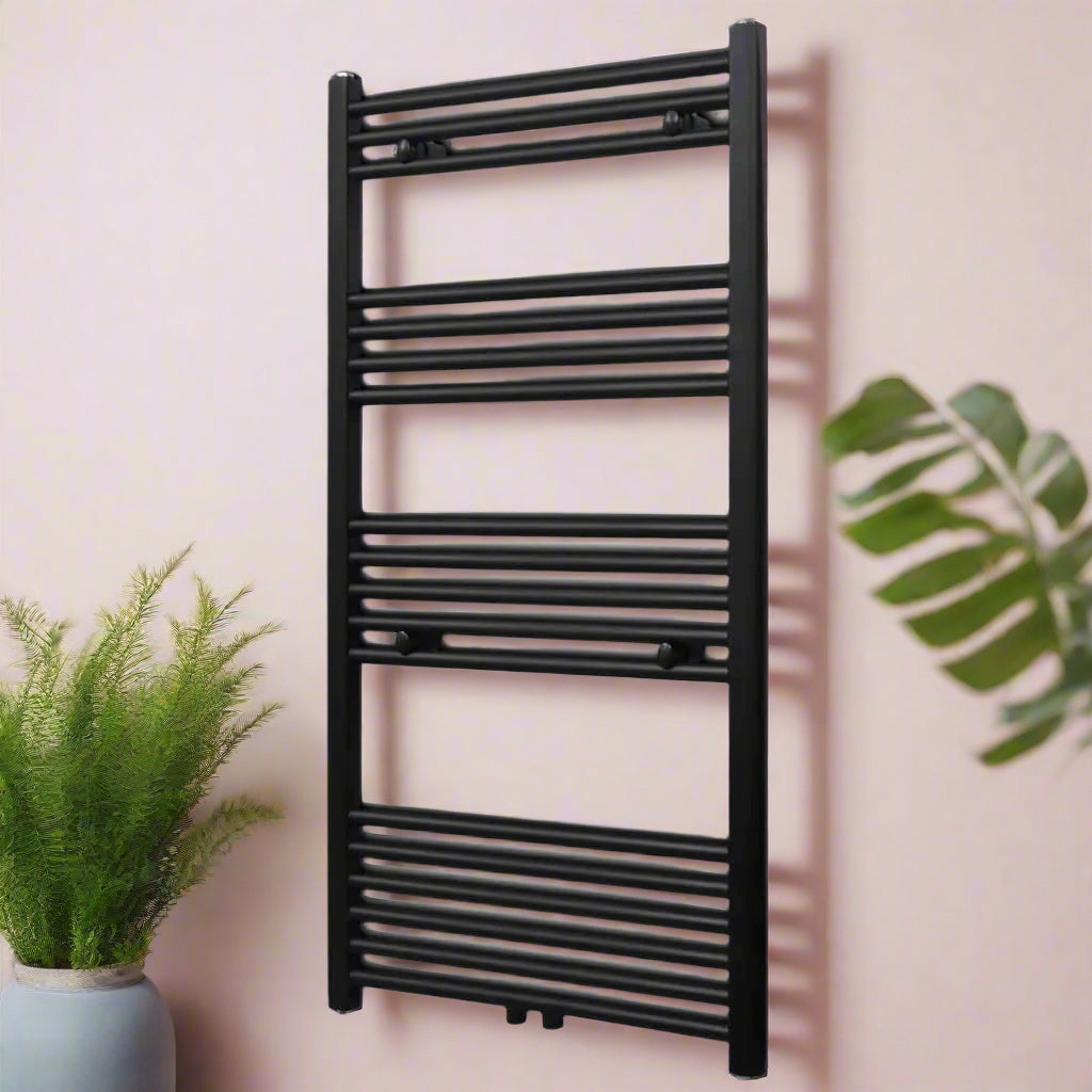 Black Central Heating Towel Rail Radiator - Dual Purpose Heated Towel Warmer - Bend