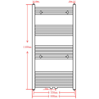 Black Central Heating Towel Rail Radiator - Dual Purpose Heated Towel Warmer - Bend