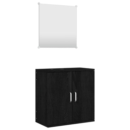 2 Piece Bathroom Furniture Set Black Engineered Wood