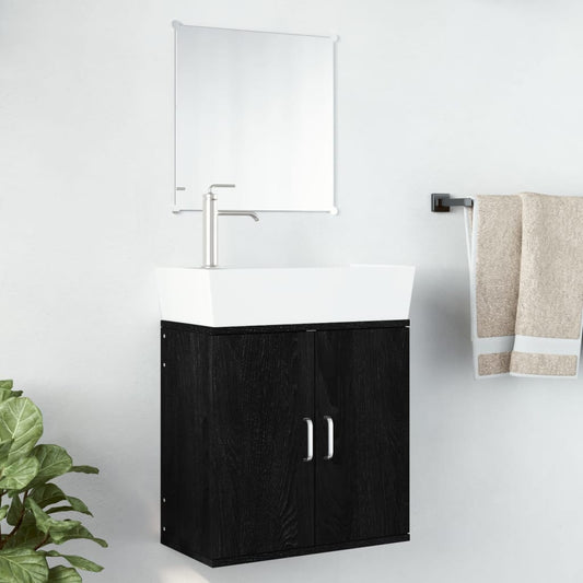 2 Piece Bathroom Furniture Set Black Engineered Wood