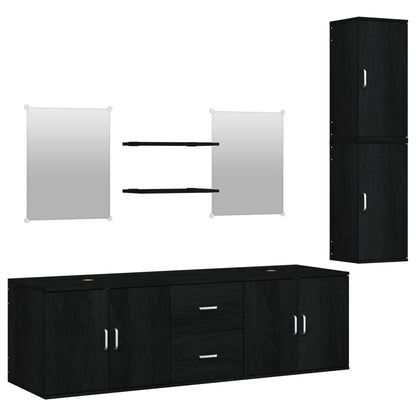 7 Piece Bathroom Furniture Set Black Engineered Wood