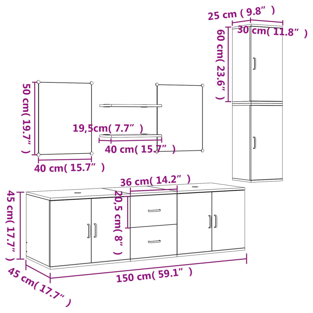 7 Piece Bathroom Furniture Set Black Engineered Wood