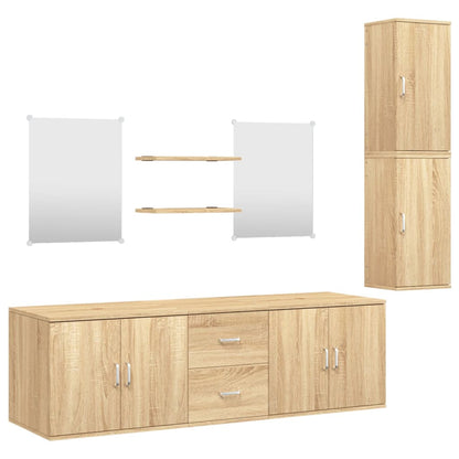 7 Piece Bathroom Furniture Set Oak Engineered Wood