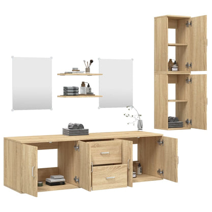 7 Piece Bathroom Furniture Set Oak Engineered Wood