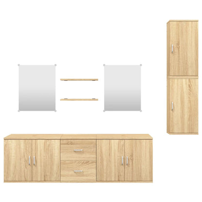 7 Piece Bathroom Furniture Set Oak Engineered Wood