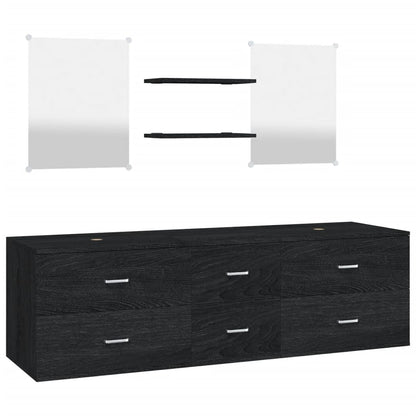 5 Piece Bathroom Furniture Set Black Engineered Wood