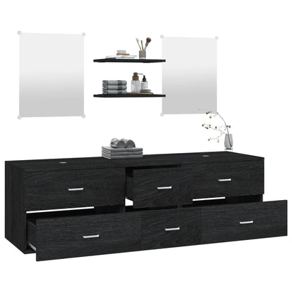 5 Piece Bathroom Furniture Set Black Engineered Wood