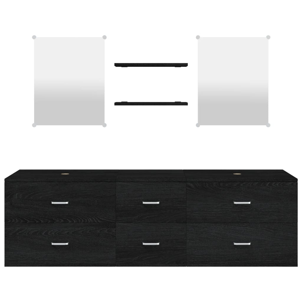 5 Piece Bathroom Furniture Set Black Engineered Wood