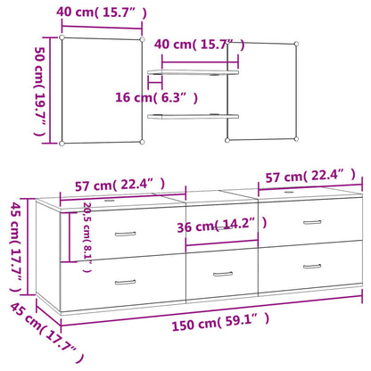 5 Piece Bathroom Furniture Set Black Engineered Wood