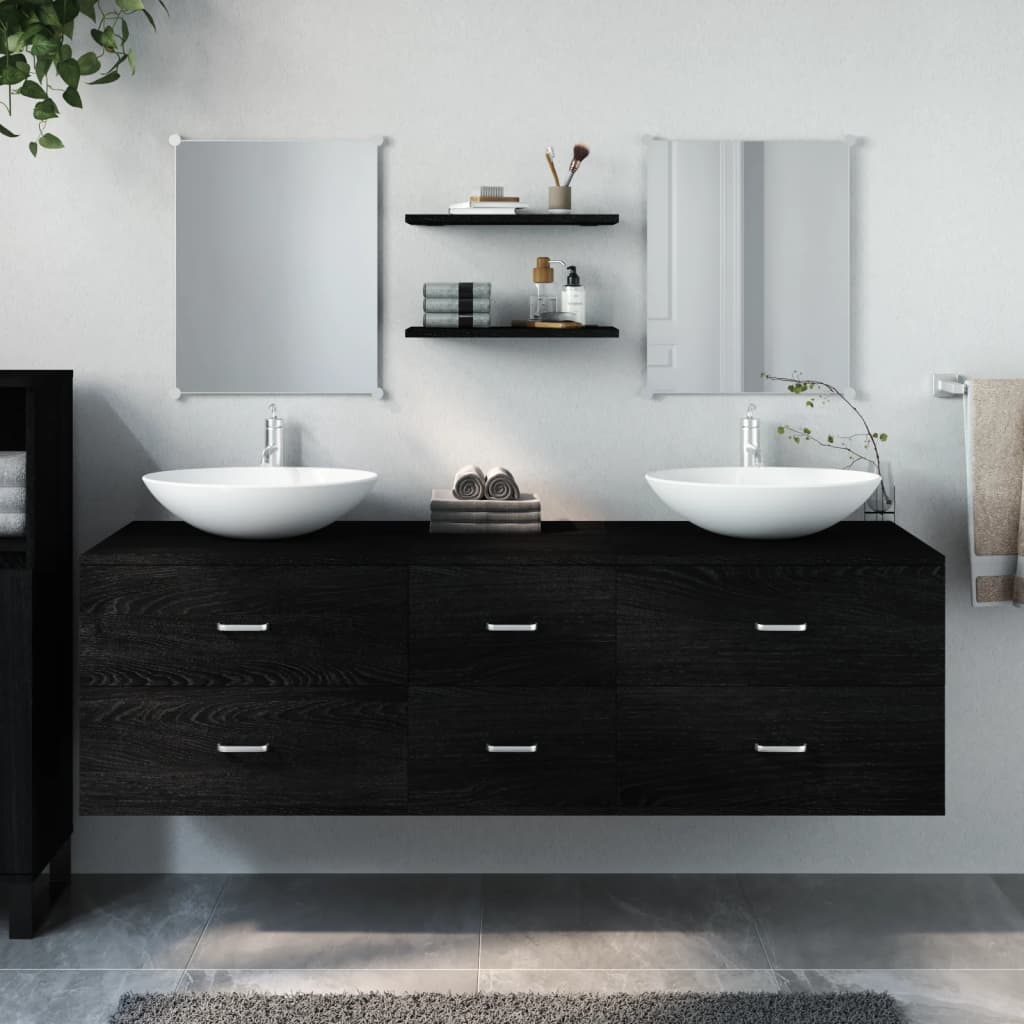 5 Piece Bathroom Furniture Set Black Engineered Wood