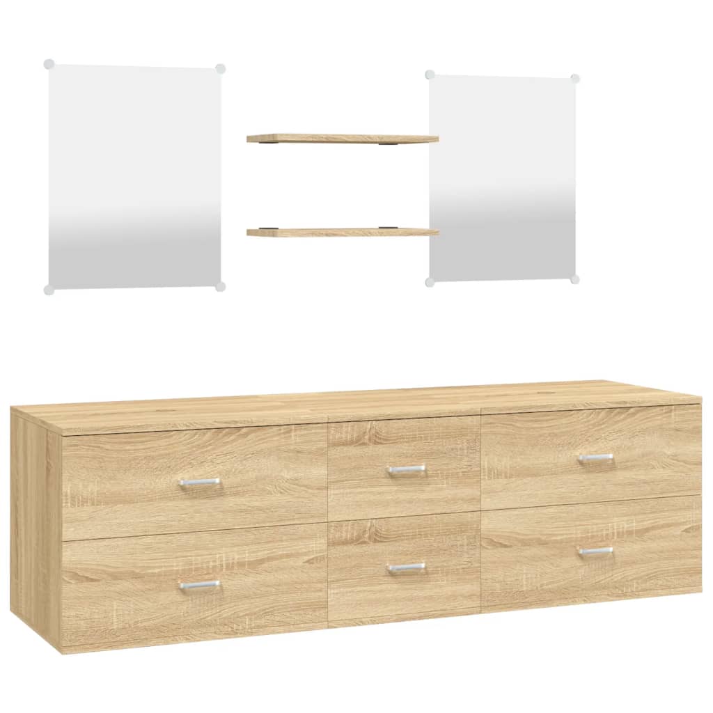 5 Piece Bathroom Furniture Set Oak Engineered Wood