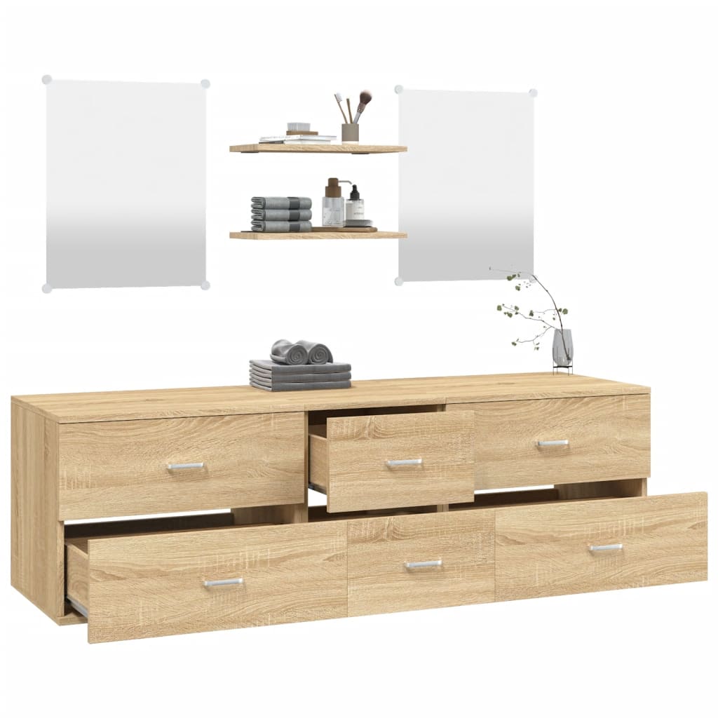 5 Piece Bathroom Furniture Set Oak Engineered Wood