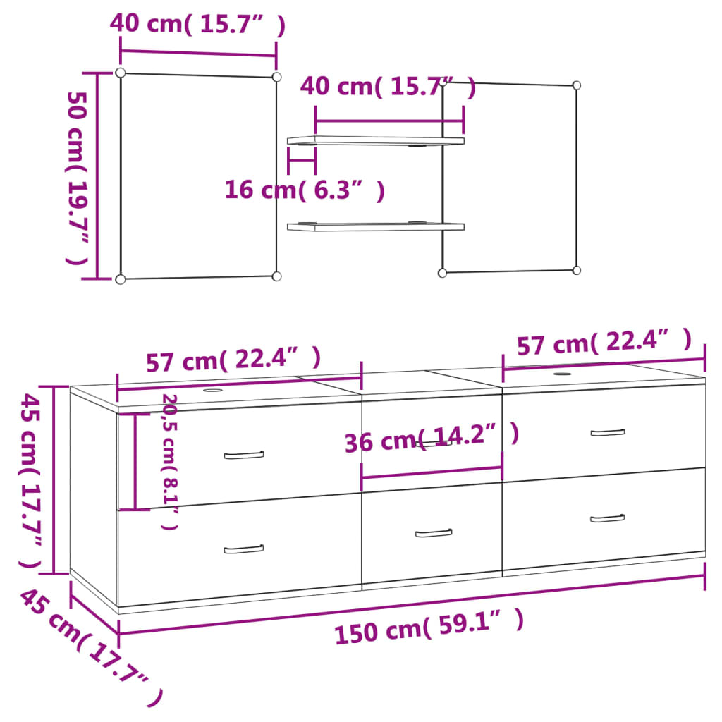 5 Piece Bathroom Furniture Set Oak Engineered Wood