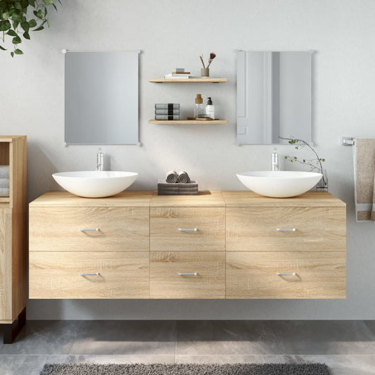 5 Piece Bathroom Furniture Set Oak Engineered Wood