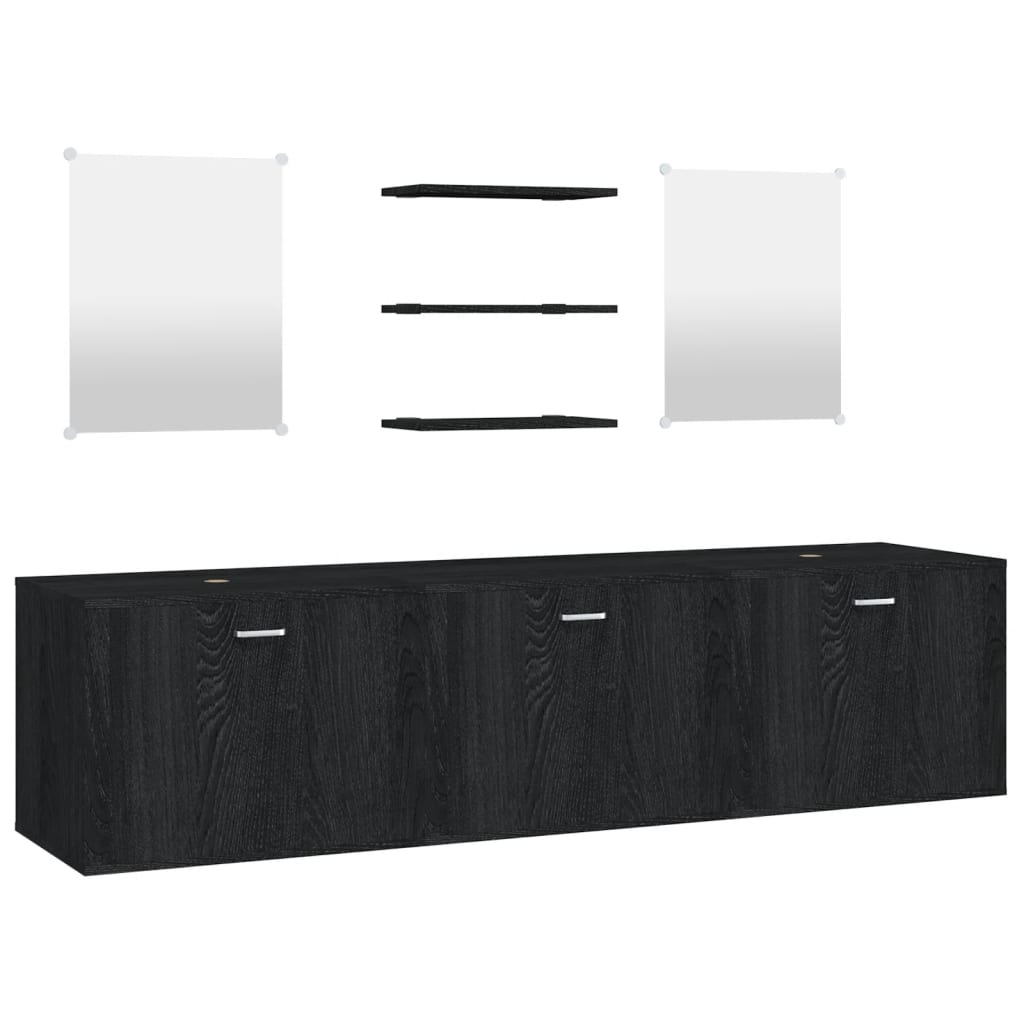 6 Piece Bathroom Furniture Set Black Engineered Wood