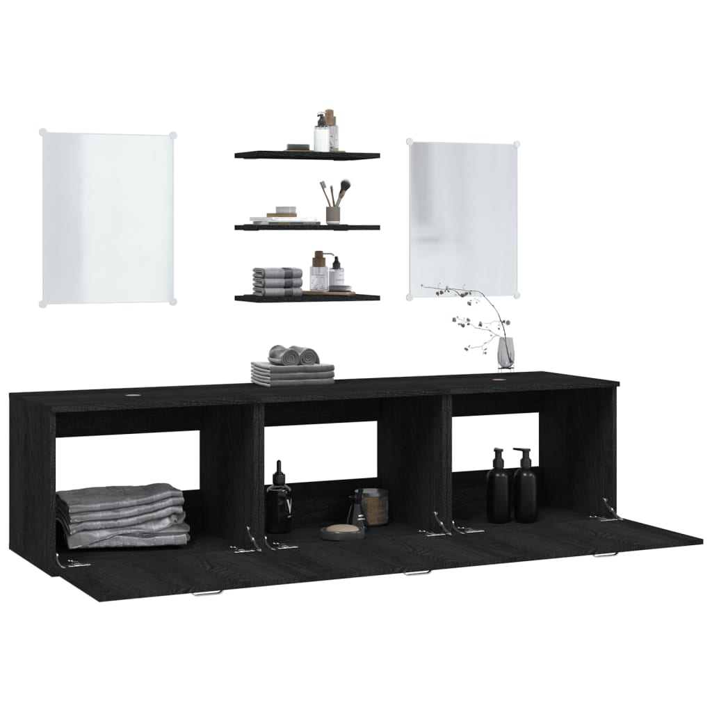 6 Piece Bathroom Furniture Set Black Engineered Wood