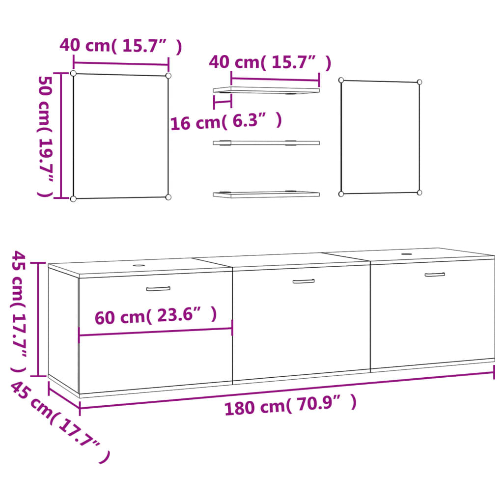 6 Piece Bathroom Furniture Set Black Engineered Wood