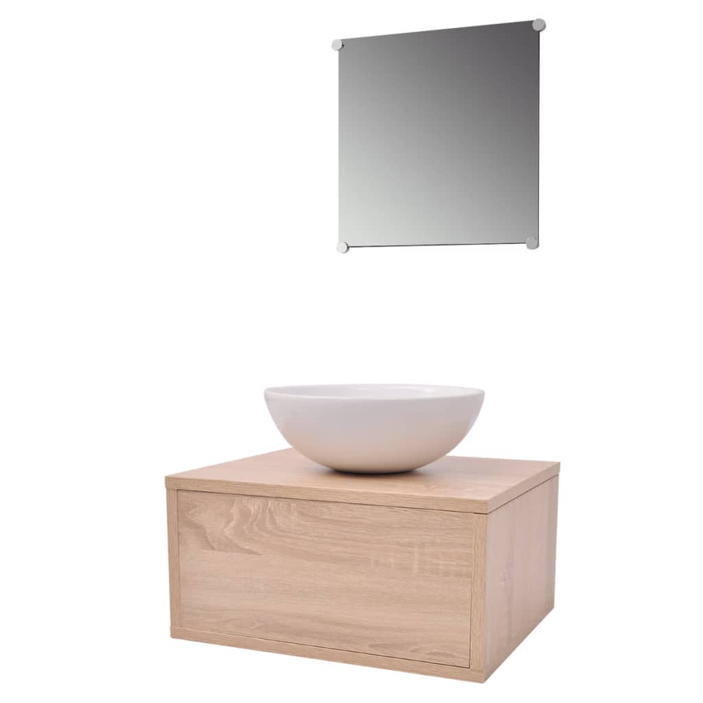 Four Piece Bathroom Furniture Set with Basin with Tap Beige